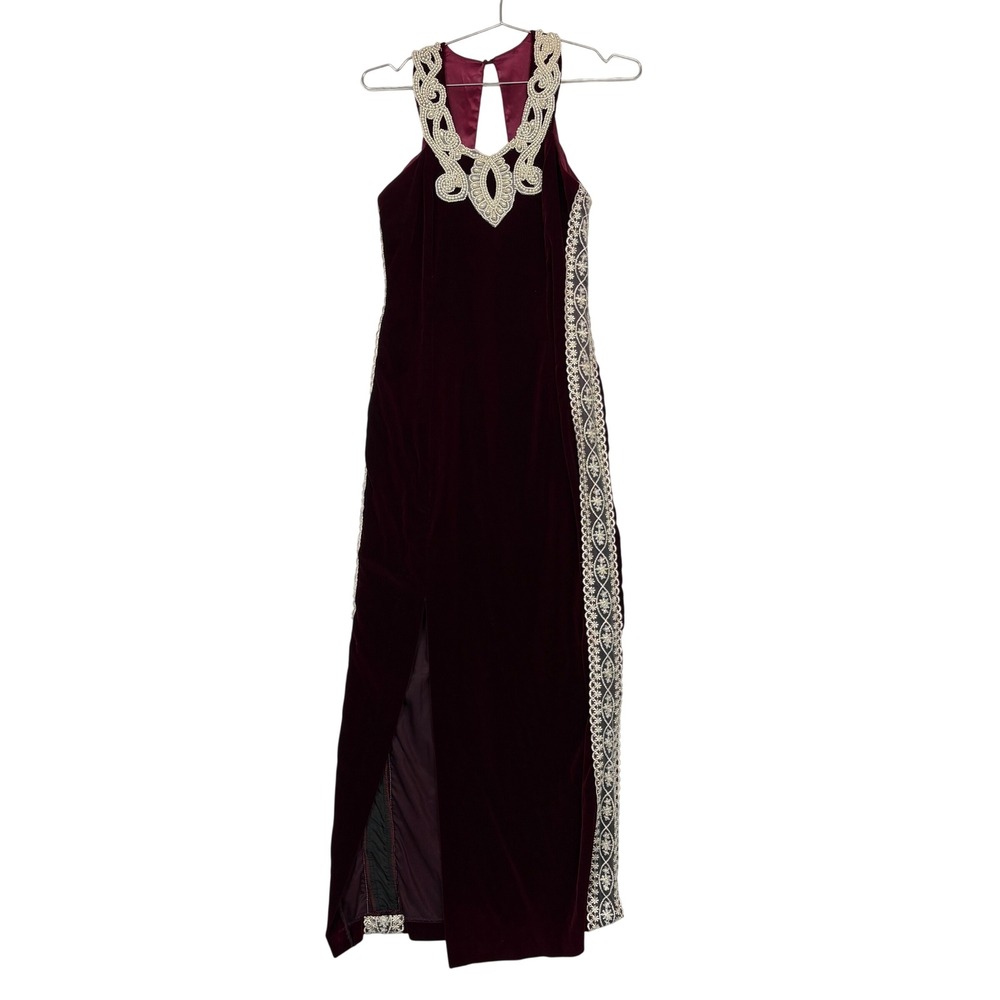 Jessica McClintock Gunne Sax Womens Dress 11/12 Burgundy Velvet Pearl Lace Gown